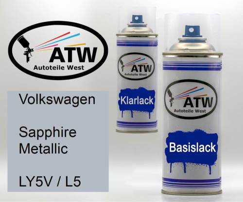 Volkswagen, Sapphire Metallic, LY5V / L5: 400ml Sprühdose + 400ml Klarlack - Set, von ATW Autoteile West.